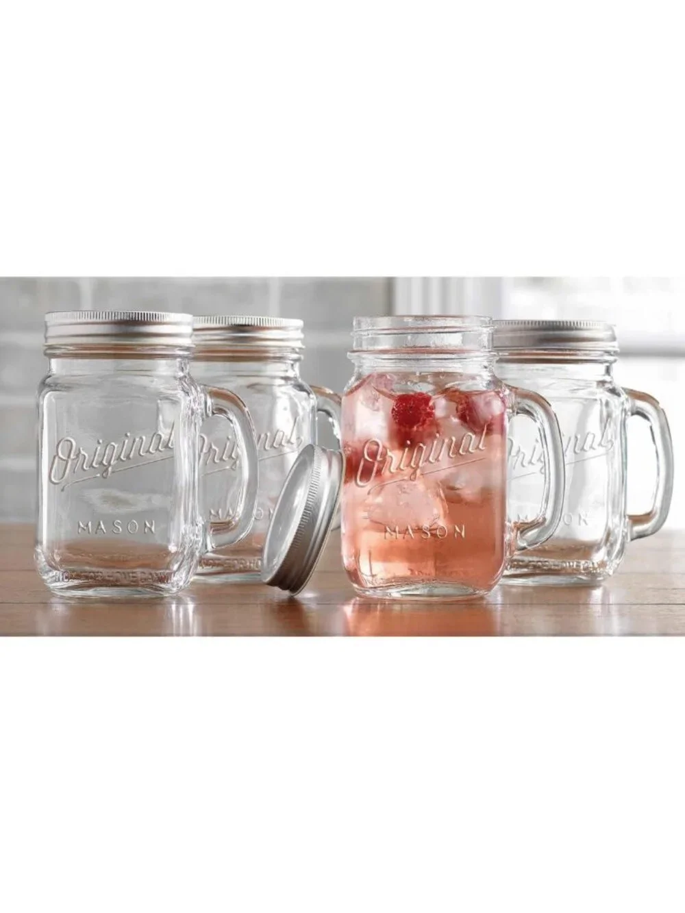 Set of 4 Vintage Mason Jar Glass Mugs with Handle & Lid - Perfect for Home